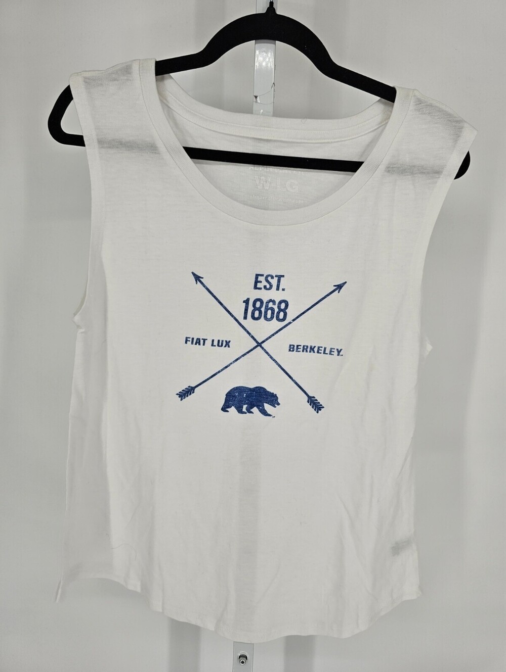 Berkley University Womens Sz L Tank Top White Blue Graphic by Alma Mater
